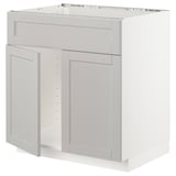 A white METOD kitchen cabinet with a traditional design, featuring beveled edges and a sturdy frame.