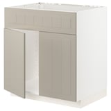 Beige METOD kitchen cabinet, rectangular with two doors, made from particleboard and fiberboard.