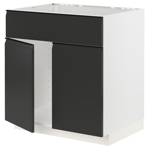 Modern black and white METOD kitchen unit with integrated handles and clean, minimalist design.