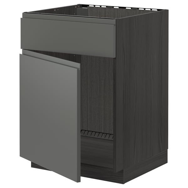 A dark grey METOD kitchen cabinet with a drawer and a pull-out shelf.