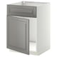 METOD kitchen unit - soft grey, beveled edges, open drawer, white frame.