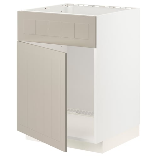 White METOD kitchen cabinet with beige stensund fronts, sturdy, modern design.