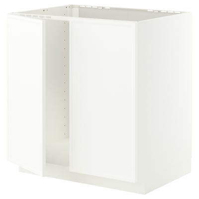 METOD Base cabinet for sink + 2 doors, white/Aspudden matt white, 80x60 cm