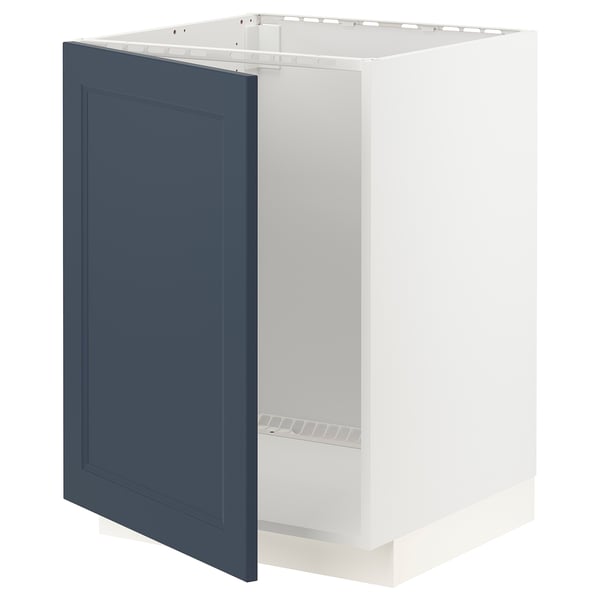 METOD kitchen unit with blue door. Modern design, white frame.