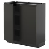Modern black kitchen cabinet with sleek doors and handle, rectangular shape, glossy finish.