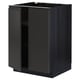 Modern black kitchen cabinet with sleek design and adjustable shelves.