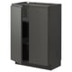 A dark gray ikea METOD kitchen cabinet with two open doors featuring integrated handles. The cabinet has a modern look and sturdy construction.