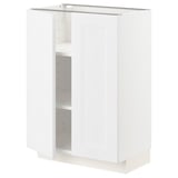 A white METOD kitchen cabinet with one open door revealing an empty shelf inside. The cabinet is rectangular and has a smooth finish.