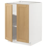 METOD kitchen cabinet, light oak & white, rectangular, doors open.