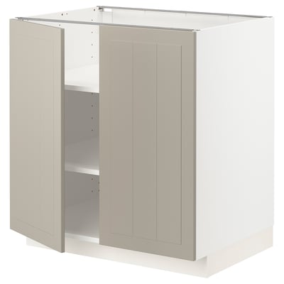 METOD kitchen cabinet in beige with adjustable shelves.