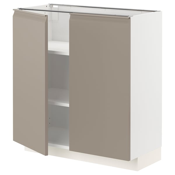 METOD kitchen unit in matte grey-beige with adjustable shelves and integrated handle. Modern, rectangular design.