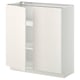 A white METOD kitchen cabinet with two open doors, showcasing inner shelves.