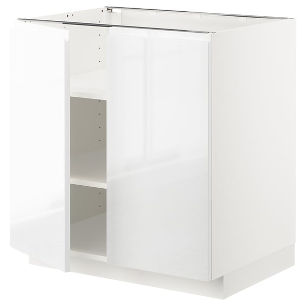 White high gloss kitchen cabinet, modern design, rectangular.