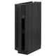 Black stained wooden cabinet, part of ikeas METOD kitchen system, two adjustable shelves, sturdy frame, and beveled edges.