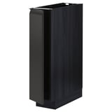 Modern black kitchen cabinet with sleek, no-handle design, featuring a square, sturdy structure.
