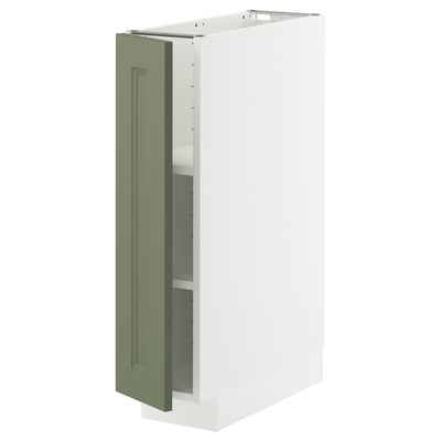 This image a white METOD cabinet with a green axstad door; its rectangular with a modern design and includes a shelf.
