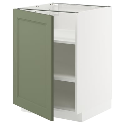 White METOD cabinet with green hinged door and adjustable shelf.
