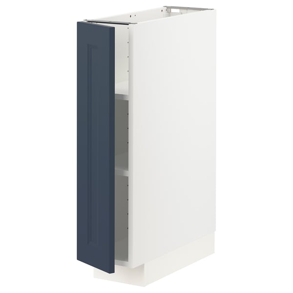 White METOD kitchen cabinet with blue door, modern design, adjustable shelves.