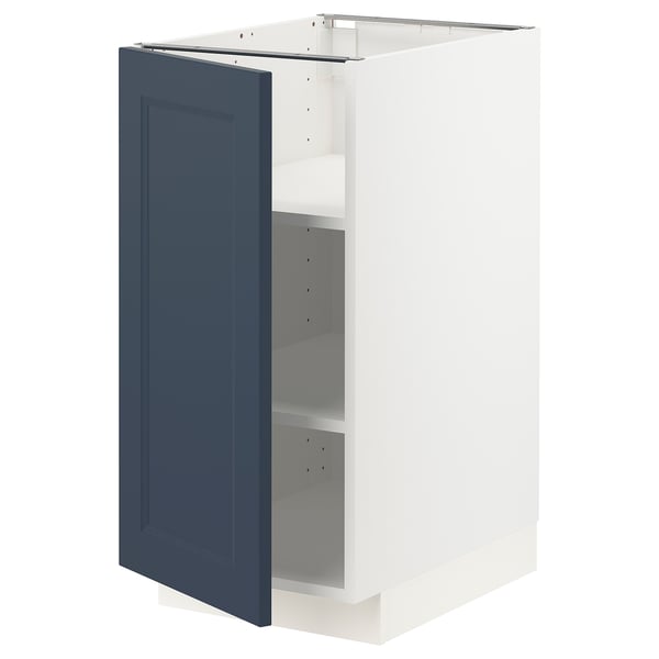 METOD kitchen unit, white & blue, rectangular, single door, modern design, steel hinges.
