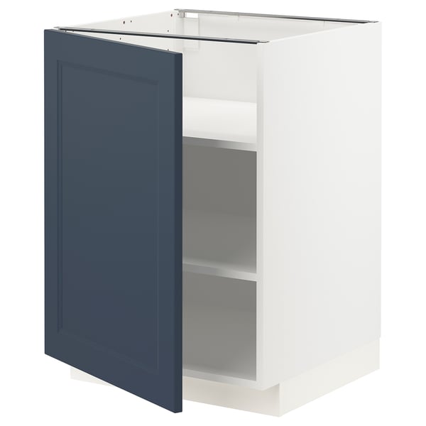 White METOD kitchen cabinet with blue door, two shelves, modern design.
