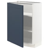 A white METOD kitchen cabinet with a blue door, two shelves, and modern design.