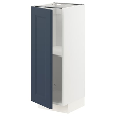 Vertical kitchen cabinet with a grey door, white body, and adjustable shelves.