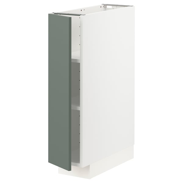 Modern kitchen cabinet: METOD, white, gray-green door, square, adjustable shelves.