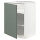 A METOD kitchen cabinet with a grey-green door, featuring a modern design with adjustable shelves and sturdy white frame.