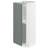 Modern kitchen cabinet, METOD, white and grey-green, rectangular, with adjustable shelves.