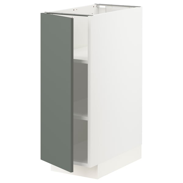 METOD white kitchen unit with grey-green door, modern design.