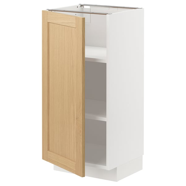 METOD kitchen unit: white, light wood door, 1 shelf, 18 x 30 rectangle, beveled edges.