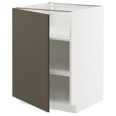 METOD white kitchen unit with dark brown door, square shape, adjustable shelves.