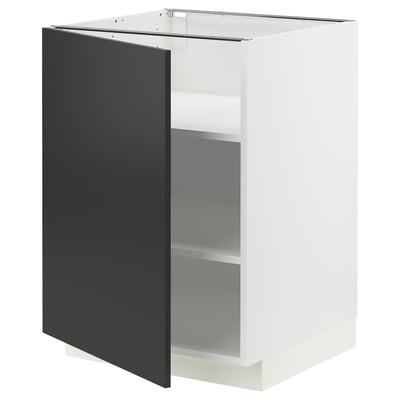 METOD kitchen cabinet: white with matte black door, rectangular, two shelves.