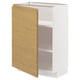 This is an a white and light wood METOD kitchen cabinet with a door open, revealing two shelves inside.