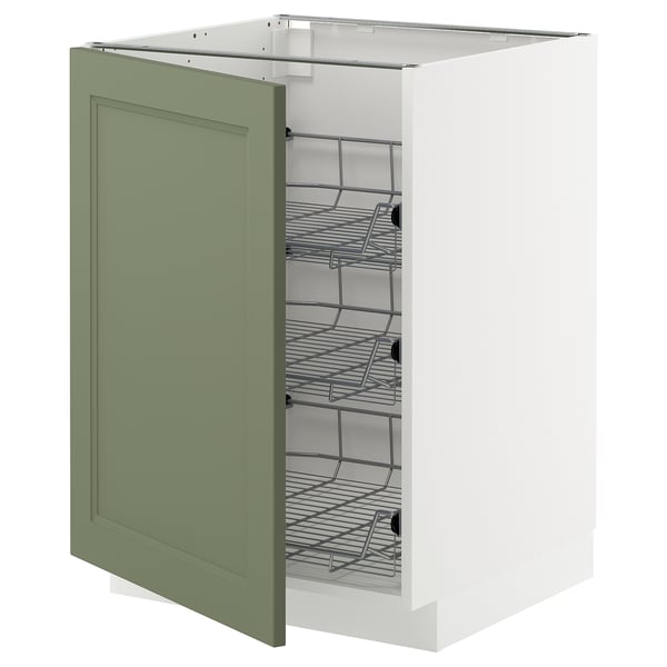Green and white kitchen cabinet with multiple drawers for enhanced storage.