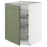 Green and white kitchen cabinet with multiple drawers for enhanced storage.