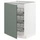 A METOD kitchen cabinet in white with blue-green doors, featuring multiple wire shelves.