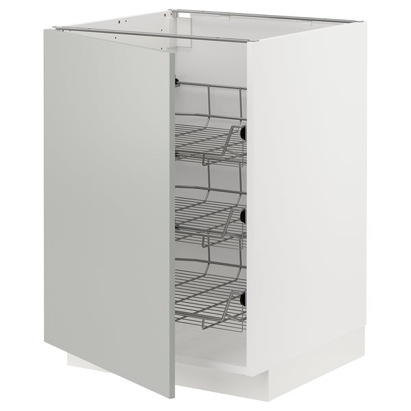 White METOD kitchen cabinet with wire shelves, modern and minimalist design.