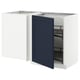 White kitchen unit with blue door, open drawer; modern design.