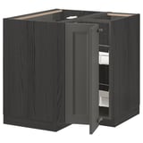IKEA METOD black cabinet, dark grey wood, modern design, two-door corner unit with shelves.