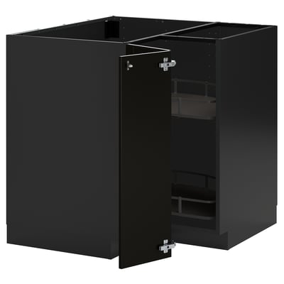 Black kitchen cabinet set METOD with beveled edges, featuring adjustable shelves and reversible door. Sturdy, modern design.