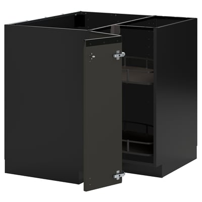 METOD Corner base cabinet with carousel, black-grey/Upplöv matt anthracite, 88x88 cm