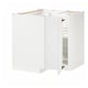 White METOD kitchen cabinet set with one door open, showcasing internal shelves.