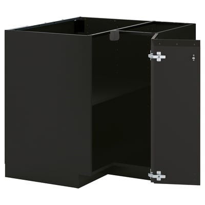 METOD Corner base cabinet with shelf, black-grey/Upplöv matt anthracite, 88x88 cm