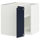 A white METOD kitchen cabinet with a blue door. It has a modern design with a square shape and hinge details.