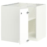 METOD Corner base cabinet with shelf, white/Voxtorp high-gloss/white, 88x88 cm