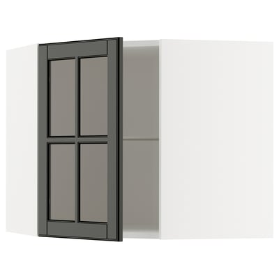 Black METOD kitchen cabinet with beveled glass doors. Sleek, rectangular, modern design.