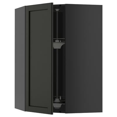 METOD black stained kitchen cabinet with open door, ash wood, rectangular, classic design.