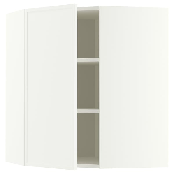 METOD Corner wall cabinet with shelves, white/Aspudden matt white, 68x80 cm