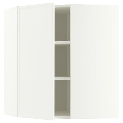 METOD Corner wall cabinet with shelves, white/Aspudden matt white, 68x80 cm
